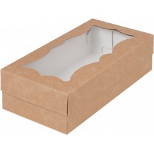 Коробка для макарун с фигурным окном 21х10х5,5cм крафт